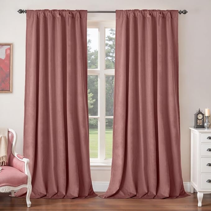 BGment Velvet Curtains for Living Room, 52 x 108 Inch, Dusty Rose Pink | Elegant - Image 2