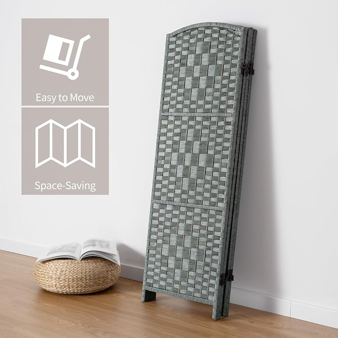 HALLYBEE Short Room Divider, Small Folding Privacy Screens, 4 Panel Grey | - Image 5