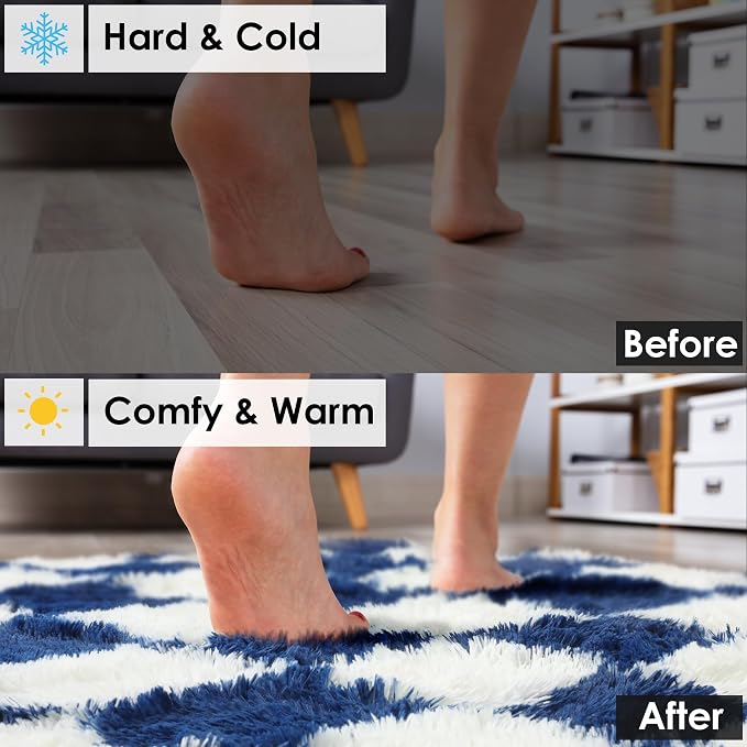 KICMOR Navy Blue and Cream White Rugs - Image 6