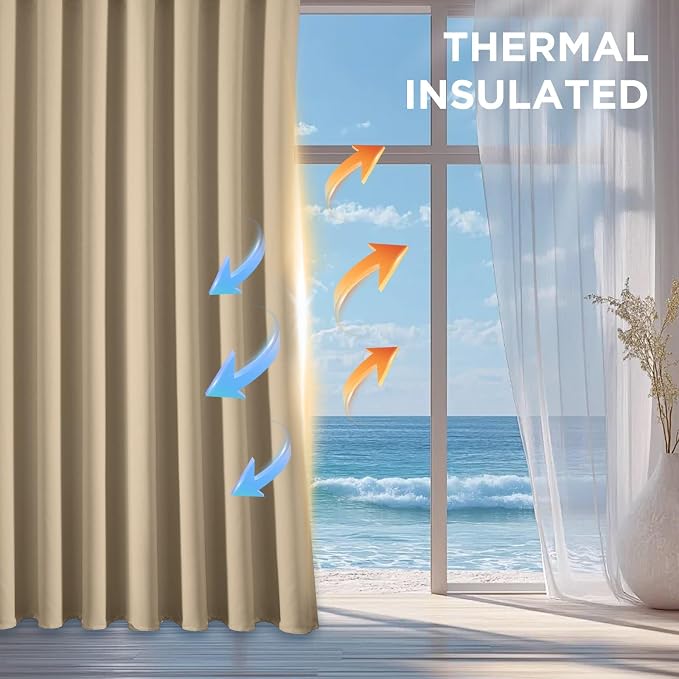 CUCRAF Light Beige Blackout Curtains 54 inch Length, Thermal Insulated Room - Image 4