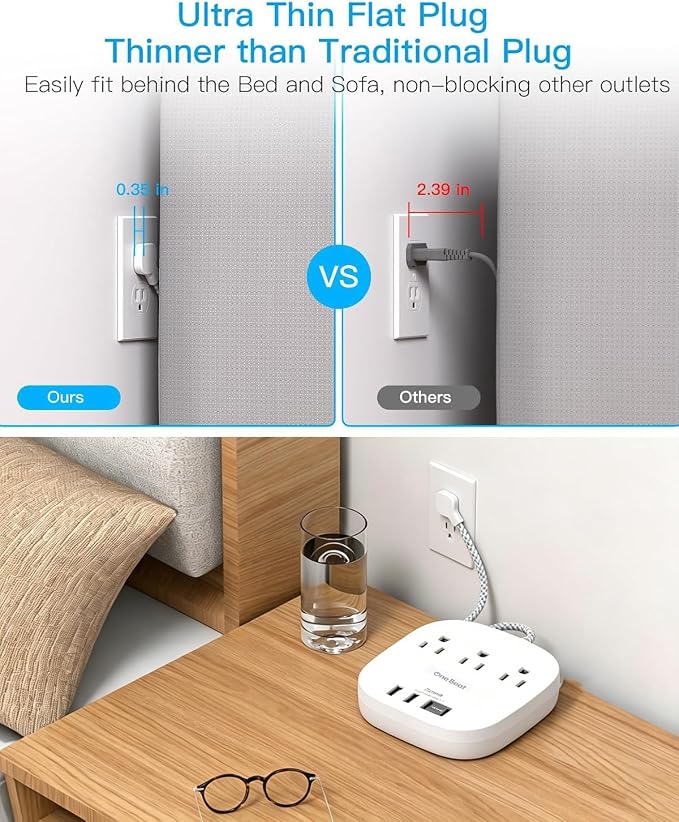 15 Ft Long Extension Cord, 22.5W/4.5A Cruise Ship Flat Plug Power Strip | 3 - Image 4