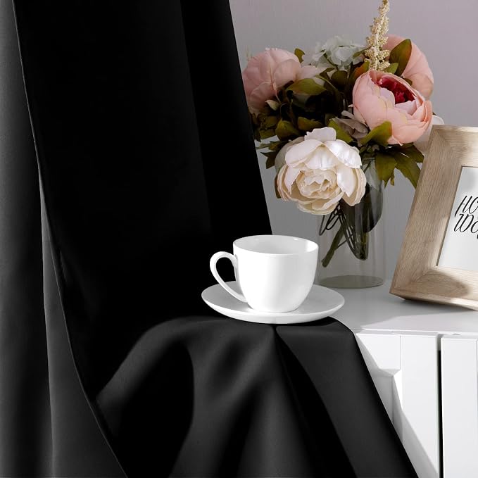 HOMEIDEAS Black Blackout Curtains 42 X 63 Inch 2 Panels Room Darkening Bedroom - Image 5