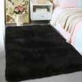 3x5 Black Fluffy Shag Rug for Bedroom, Plush Washable Carpet | Area Rug for by KICHOWUA