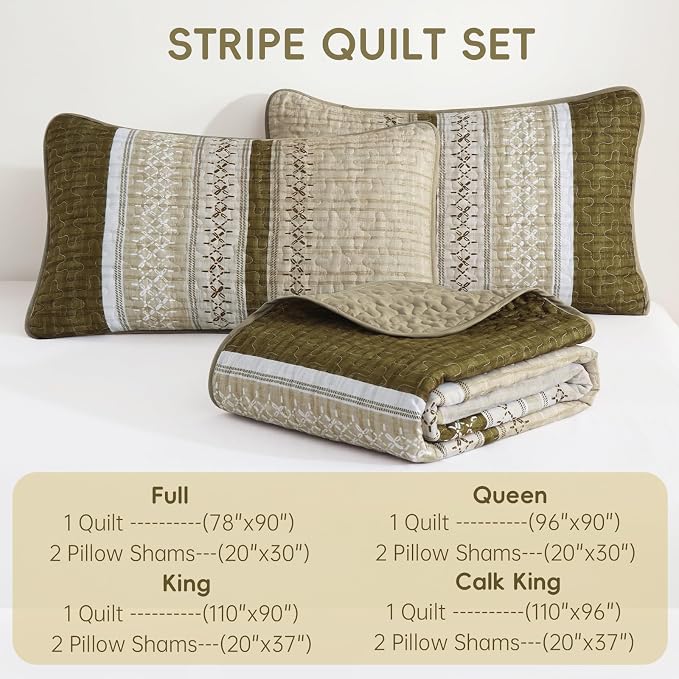 Cottolester Brown Quilt Set Queen, Soft Fall Striped Texture Bedspread 3 Pcs | - Image 7