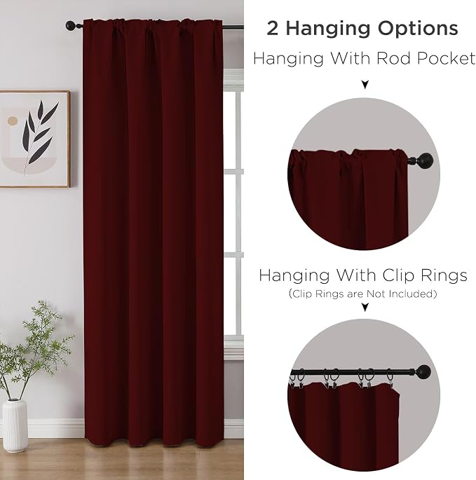 CUCRAF Burgundy Red Blackout Curtains 54 inch Length 2 Panels Set, Rod Pocket - Image 3