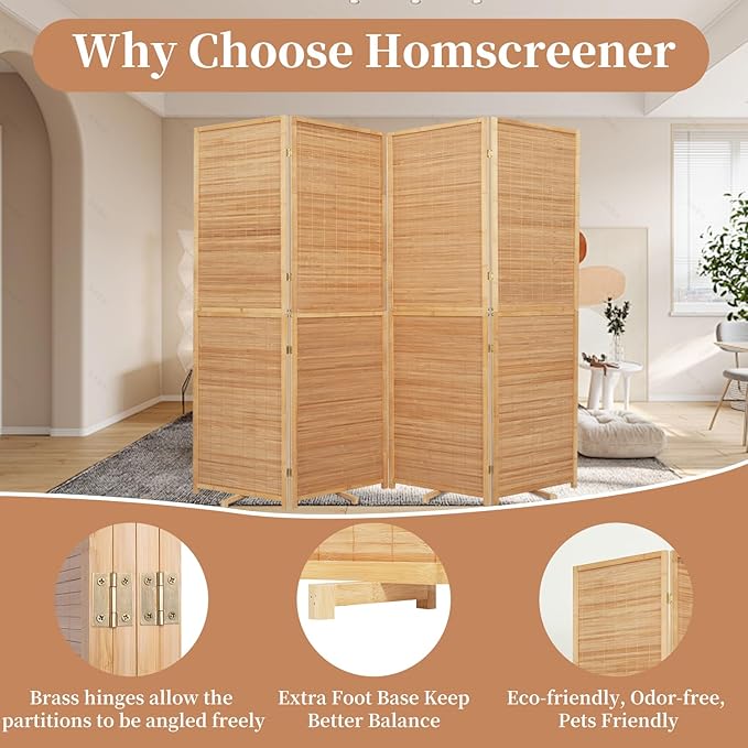Room Divider Folding Privacy Screens, Hand-Made Natural Bamboo Room Dividers | - Image 3