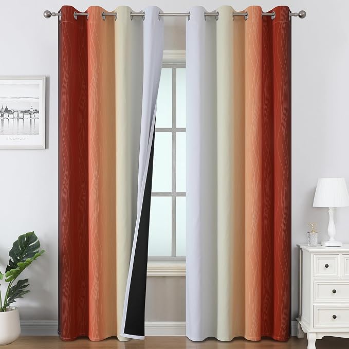 Burnt Orange and Greyish White Ombre Blackout Curtains 52Wx84L Inch Long | by ESTELARTEXTILER