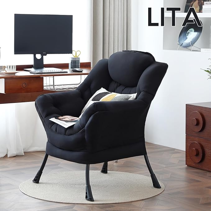 Lazy Chair with Ottoman, Comfy Accent Reading Chair, Removable Cover, with - Image 2