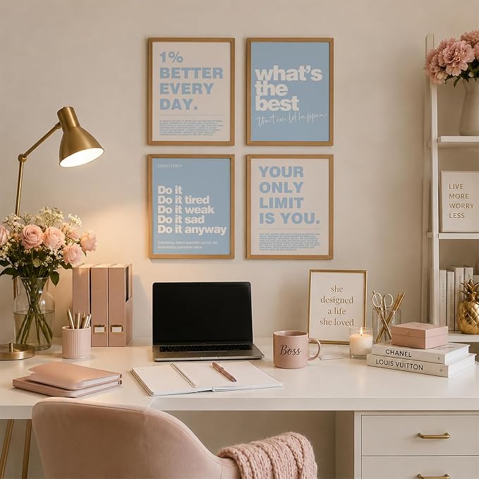 DSHFG Blue Motivational Inspirational Office Wall Art Decor Prints 4Pcs | Blue - Image 3