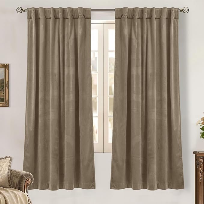 BGment Taupe Velvet Blackout Curtains 72 Inch Length by BGment