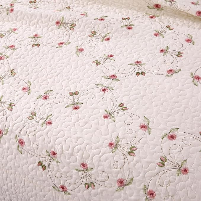 ROOMLIFE Quilt Set Twin Floral Leaves 3D Embroidery Pattern 2-Piece Cotton | - Image 3