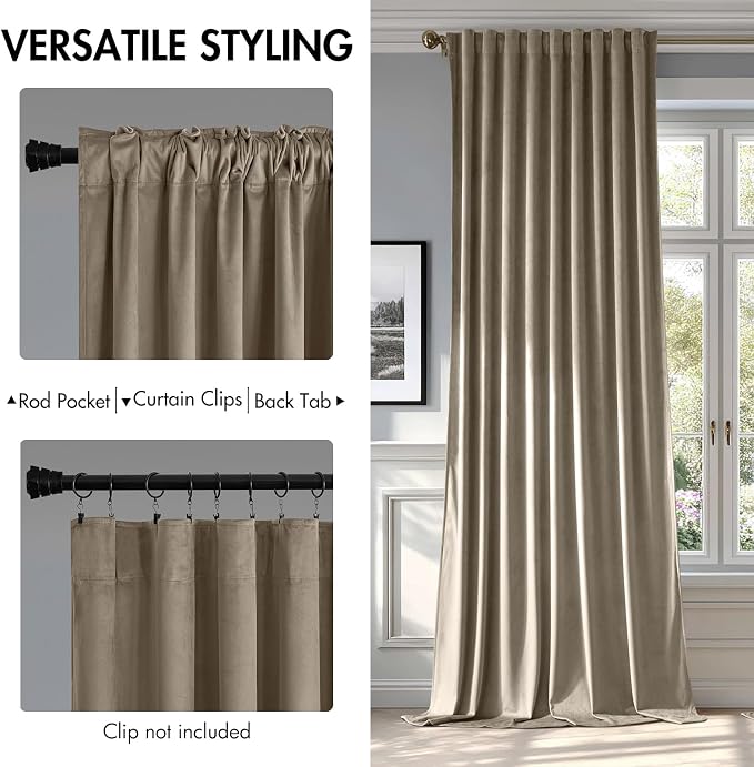 MIULEE Taupe Velvet Curtains 52x96 inches Luxury Blackout Curtains | Thermal - Image 2