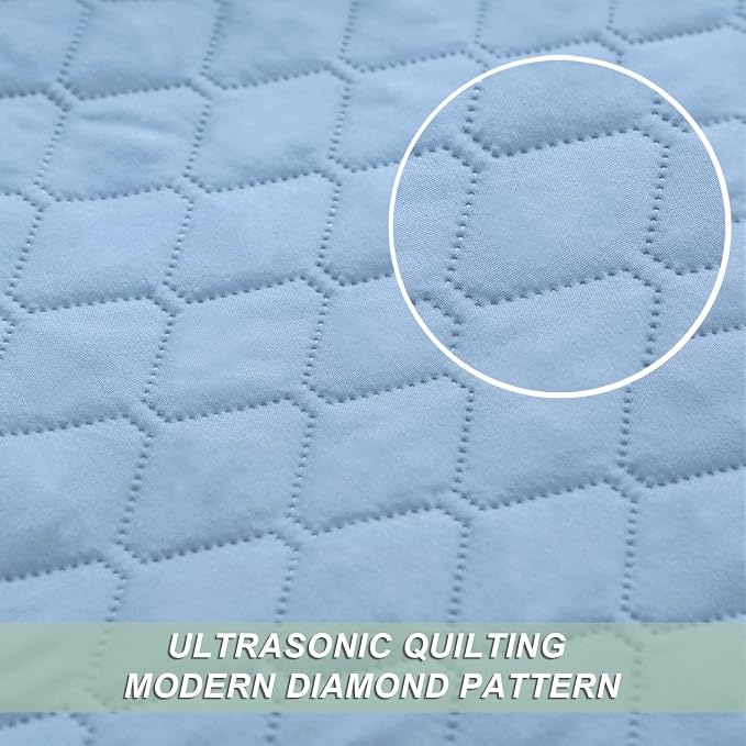 Exclusivo Mezcla Reversible King Size Quilt Bedding Set, Sky Blue | Lightweight - Image 4