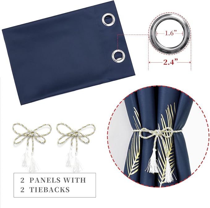 Elegant Natural Leaf Curtains Grommet Blackout Curtains Noise Reducing Energy - Image 5