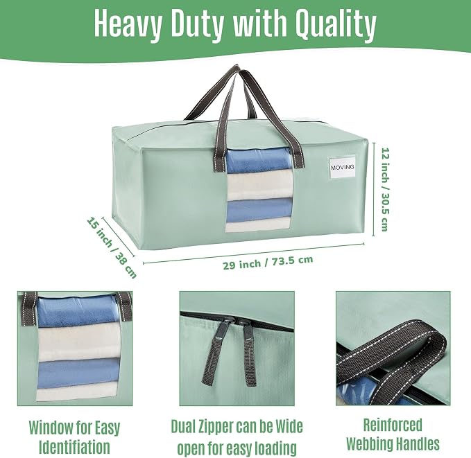 VENO Heavy Duty Moving Bags, Storage Bags, Light Green, 6 Pack | Packing - Image 3