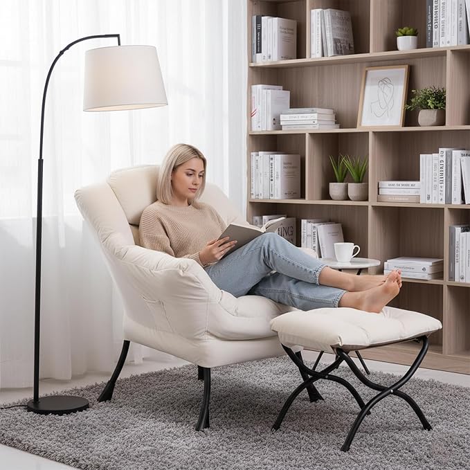 Welnow Lazy Chair with Ottoman, Reading Chair with Footrest, Foldable Footrest - Image 9