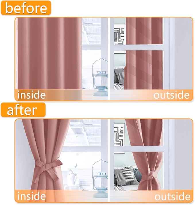 Blackout Curtains for Bedroom 2 Panels 52 x 96 Inch Long Dusty Rose | Thermal - Image 4