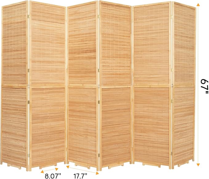Bamboo Mesh Woven Room Divider 5.6FT, 6 Panel Folding Privacy Screen, Folding - Image 6
