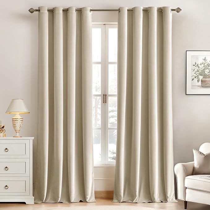 MIULEE Velvet Curtains Beige 52 x 96 Inch Length Set of 2 | Grommet Drapes by MIULEE