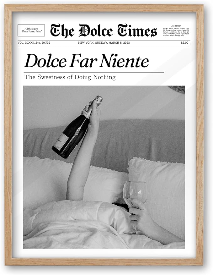 iHery Small 8x10in Dolce Far Niente Framed Newspaper Wall Art | Natural OAK by iHery