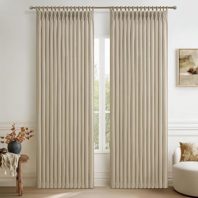 Natural Linen Double Layer Blackout Memory Trained Pinch Pleated Cafe Curtains by PleatedDrapes