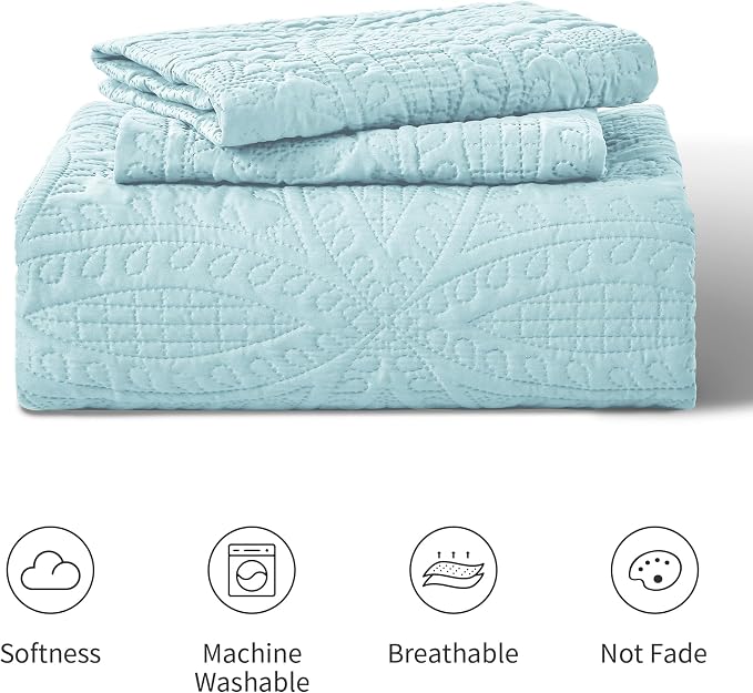 Love's cabin Oversized King Size Quilt Bedding Set Spa-Blue Bedspreads - Image 8