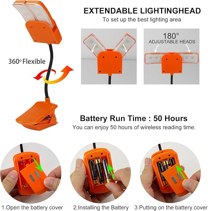BIGMONAT Battery Operated Clip on Light, Dimmable Brightness Eye Care Book - Image 5