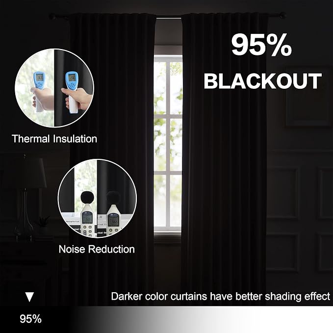 Black Blackout Thermal Insulated Curtains Heat Blocking Energy Saving Curtains - Image 6