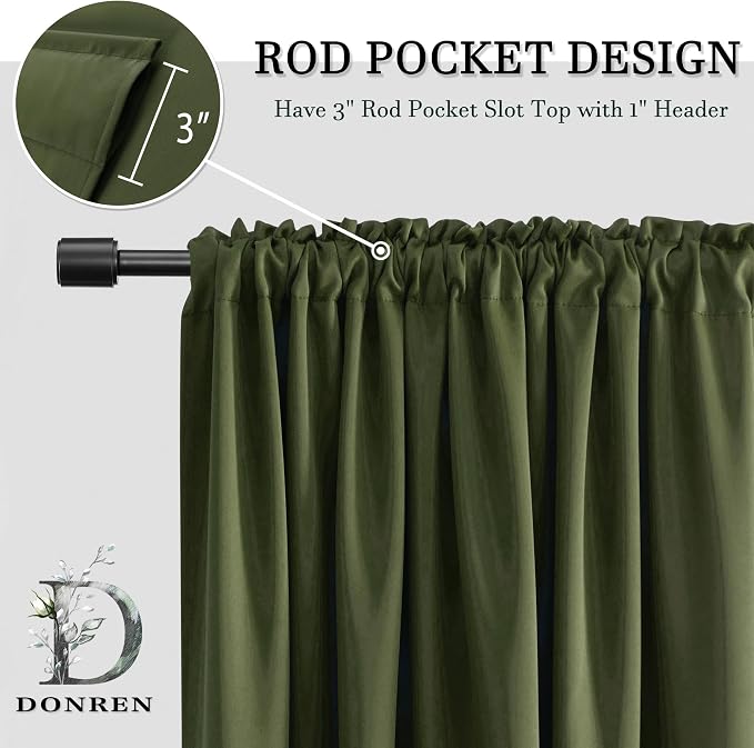 Olive Green Blackout Curtains 48 Inch Length 2 Panels Set - Image 2