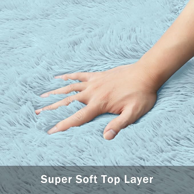 8x10 Area Rug for Living Room, Light Blue Fluffy Shag Non-Slip Bedroom Rugs | - Image 9