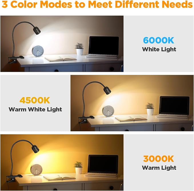 Dimmable LED Clip on Light for Bed Reading, 360° Flexible Gooseneck, 2 Pack | - Image 3