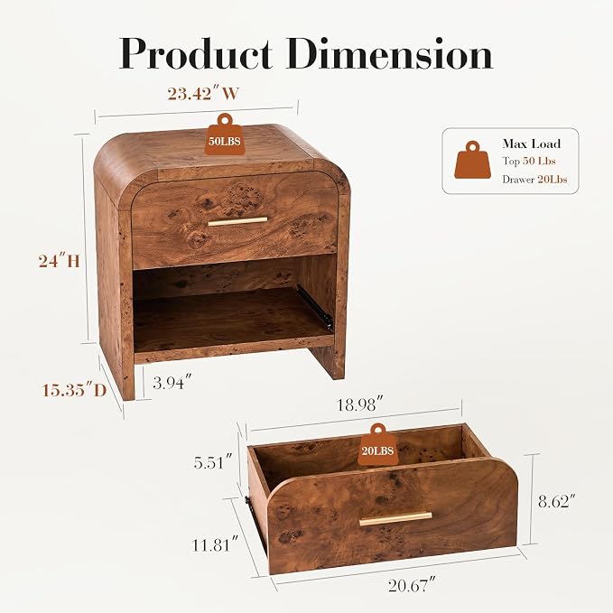Night Stand Set of 2 2-Drawer Nightstand 24" H Metal Handle Modern Sturdy - Image 6