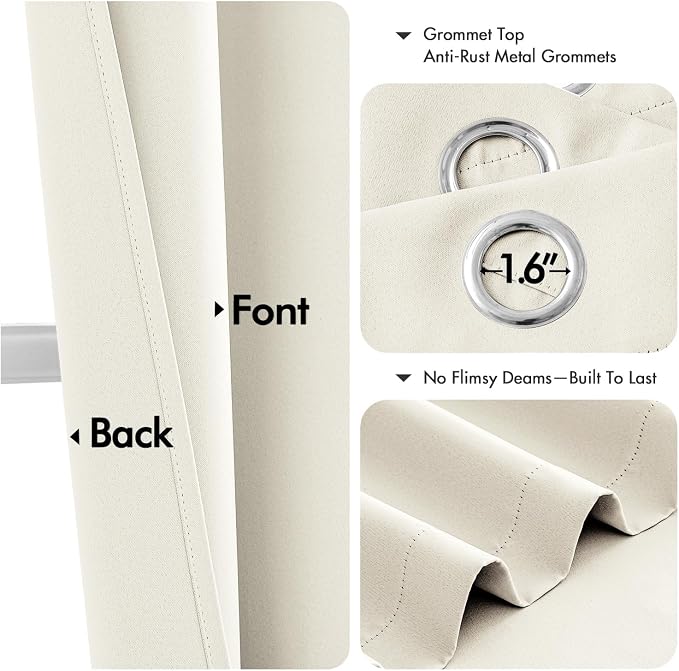 MIULEE Blackout Curtains for Bedroom 2 Panels 40 x 54 Inch Long Cream | Thermal - Image 4