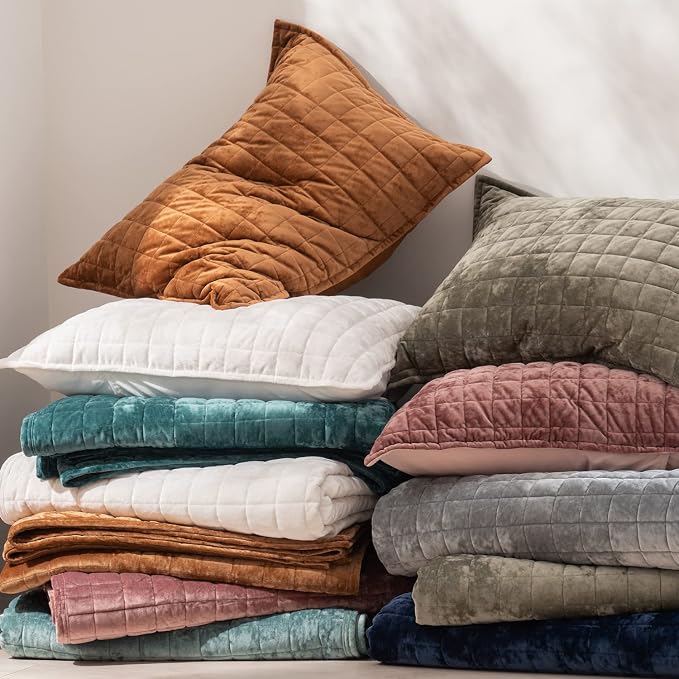 RECYCO Velvet Quilt Set, Oversized Cal King 118"x106", Rusty Burnt Orange | - Image 6