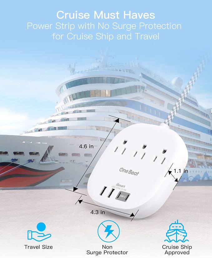 Travel Essentials, 22.5W/4.5A Flat Plug Power Strip, 6 Ft Extension Cord | 3 - Image 3