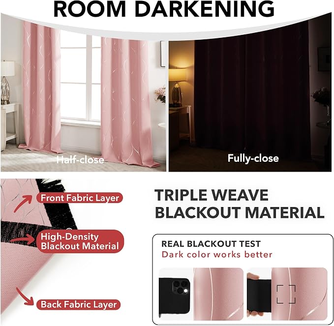 Deconovo Curtains for Living Room, Pattern Blackout Curtains 96 Inches Long | - Image 6