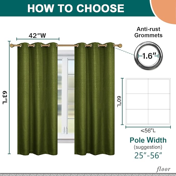 Diraysid 100% Blackout Curtains Olive Green Linen Curtains - Image 3