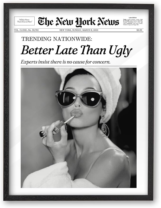 iHery 16x20in Audrey Hepburn Better Late Than Ugly Framed Bathroom Art | by iHery