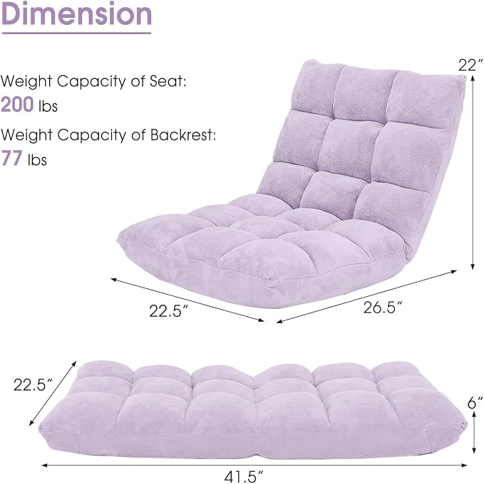 Giantex Floor Chair with Back Support, 14 Adjustable Position, Padded Sleeper - Image 3