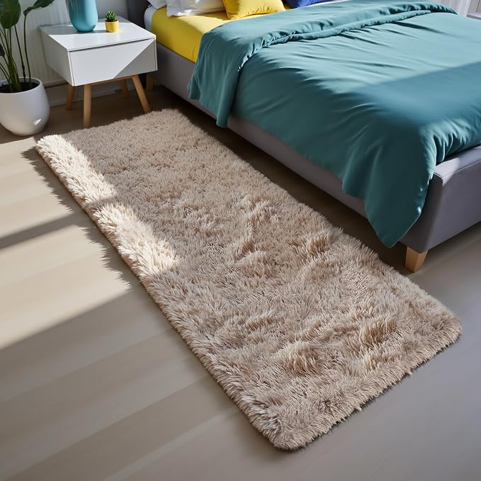 Beige 3x7 Area Rugs for Bedroom, Fluffy Shag Rug Small Rug Bedroom Carpet | - Image 2