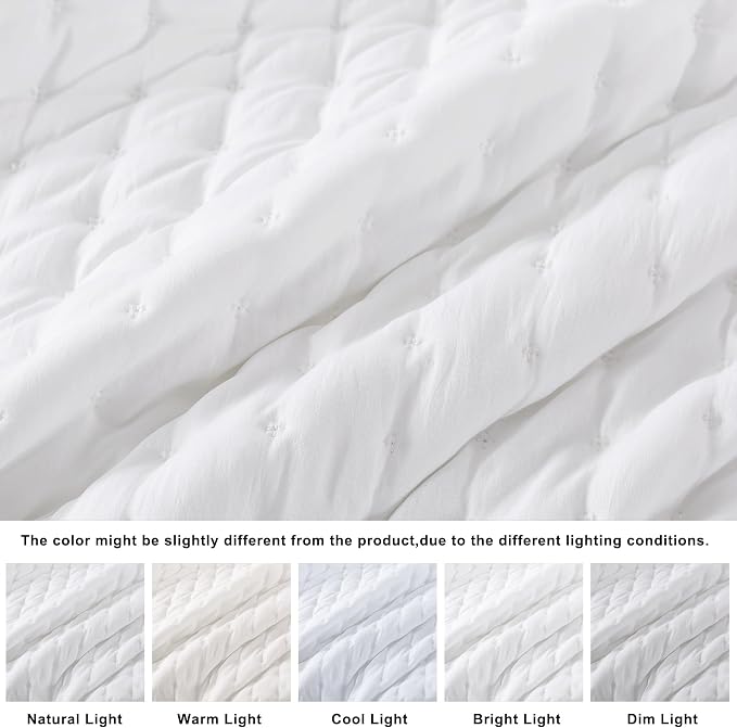 WDCOZY White Cloud Quilt Set Queen Size, Lightweight Soft Cross Stitch Bedspread - Image 2