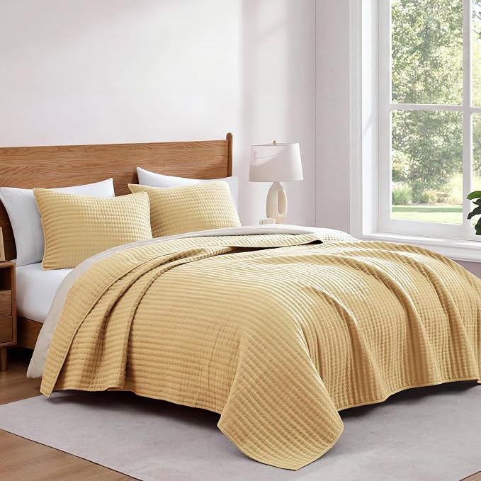 Queen Quilt-Lightweight Bedspreads Yellow Queen Size Quilt Bedding Set | Soft - Image 4