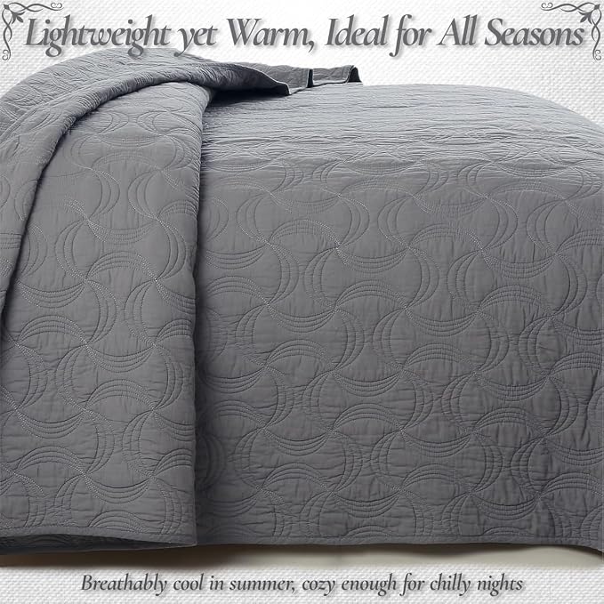 Cozy Line Home Fashions Charcoal Gray Cotton Quilt Set – 3-Piece Solid Textured - Image 7
