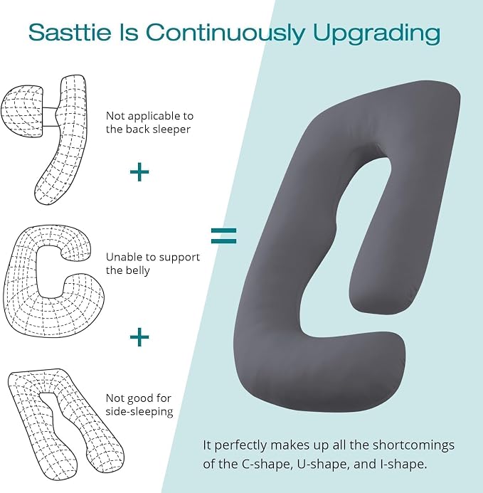 Cooling Pregnancy Pillows for Sleeping, Dark Grey | Sasttie Maternity Pillow - Image 4