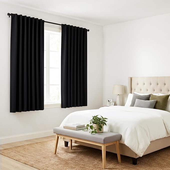 PONY DANCE Black Kitchen Blackout Curtains Over Sink, W 42 x L 45 inches | - Image 8