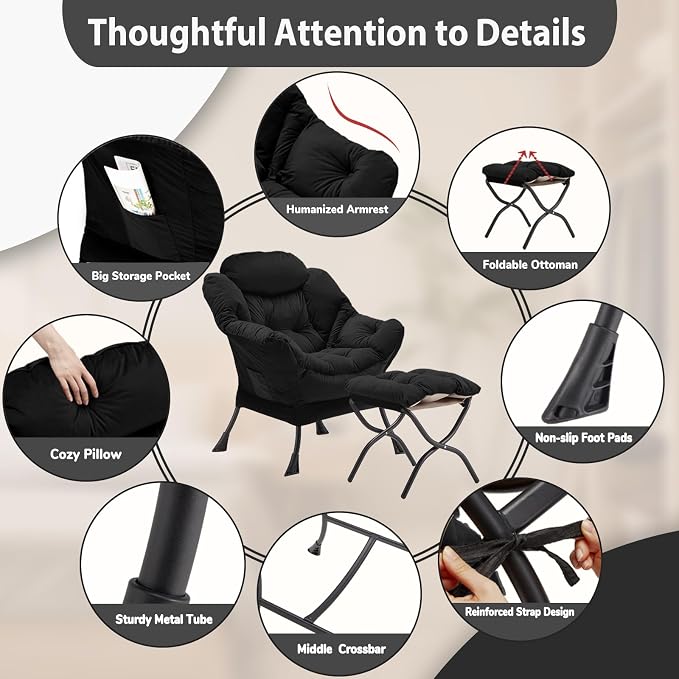 Youtanic Lazy Chair with Folding Ottoman, Accent Chair Velvet Upholstered with - Image 6