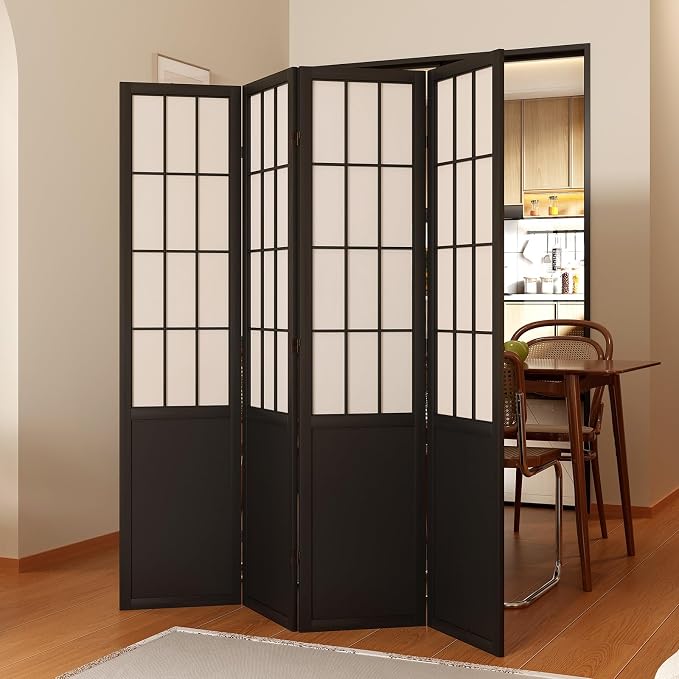 Room Divider, 66.9Inch Tall Japanese Shoji Style Folding Wood Screen - Image 2