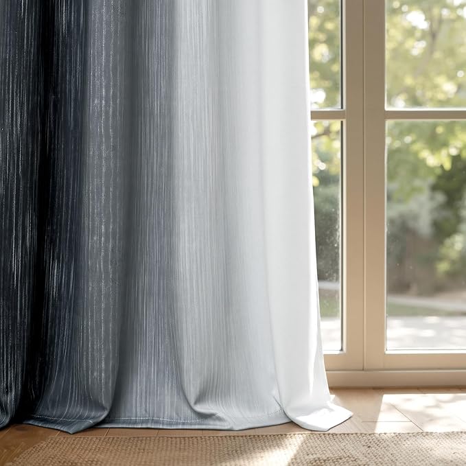 MIULEE Black and Greyish White Ombre Blackout Curtains 52Wx63L Set of 2 | Full - Image 9