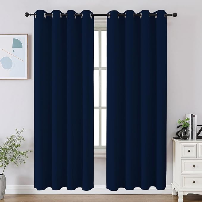 CUCRAF Navy Blue Blackout Curtains 72 inch Length 2 Panels Set, Room Darkening by CUCRAF