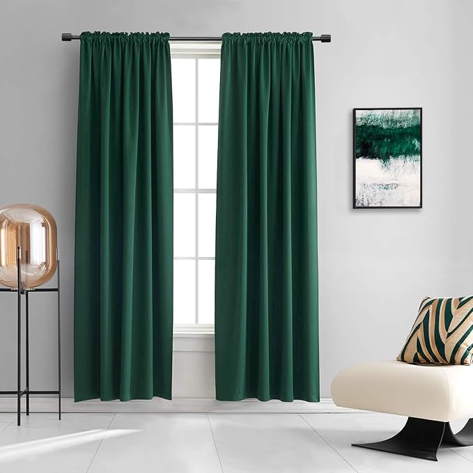 2 Panels 84 Inches Length Dark Green Blackout Thermal Insulating Window Curtain by DONREN